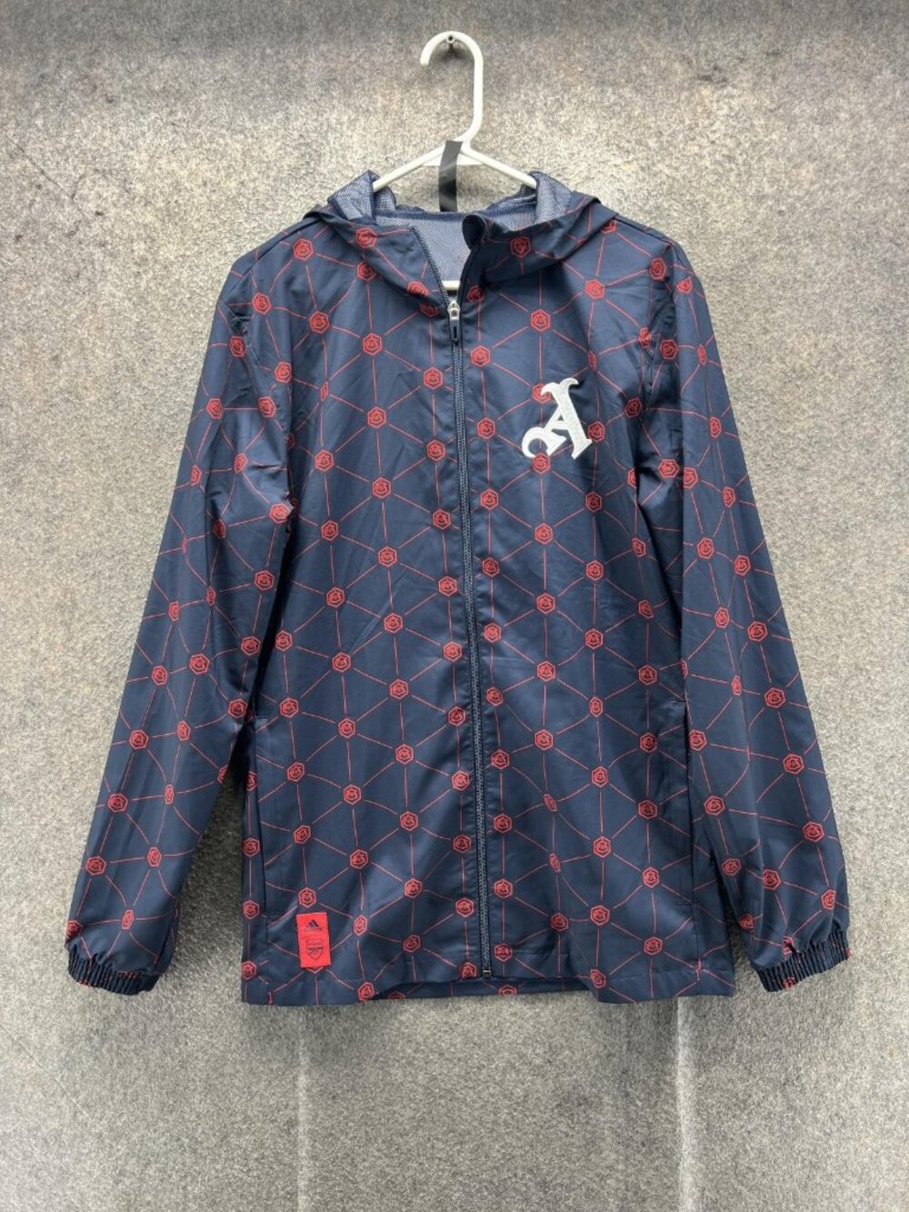 Adidas Arsenal Jacket Mens Small Blue Football Hooded AOP FC Q2 Windbreaker